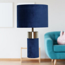 First Choice Lighting Set Of 2 Navy Blue Velour Velvet Table Lamps - thumbnail 4