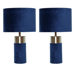 First Choice Lighting Set Of 2 Navy Blue Velour Velvet Table Lamps - thumbnail 1