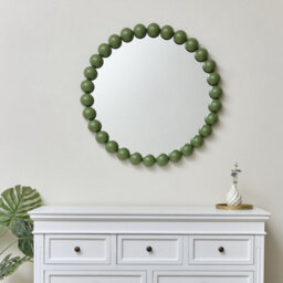 Melody Maison Large Round Olive Green Bobble Bobbin Wall Mirror 80Cm X 80Cm - thumbnail 7