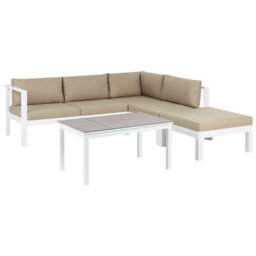 Beliani Garden Corner Sofa With Table 5 Seater Messina Left Hand Metal Sand Beige - thumbnail 4