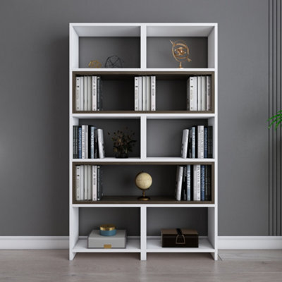 Decorotika 5-Tier Poyraz Bookcase Bookshelf Shelving Unit Display Unit - White And Walnut Pattern - image 1