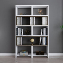 Decorotika 5-Tier Poyraz Bookcase Bookshelf Shelving Unit Display Unit - White And Walnut Pattern - thumbnail 1