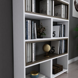 Decorotika 5-Tier Poyraz Bookcase Bookshelf Shelving Unit Display Unit - White And Walnut Pattern - thumbnail 2