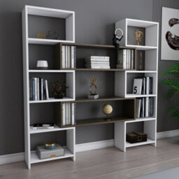 Decorotika 5-Tier Poyraz Bookcase Bookshelf Shelving Unit Display Unit - White And Walnut Pattern - thumbnail 3