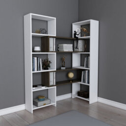 Decorotika 5-Tier Poyraz Bookcase Bookshelf Shelving Unit Display Unit - White And Walnut Pattern - thumbnail 4