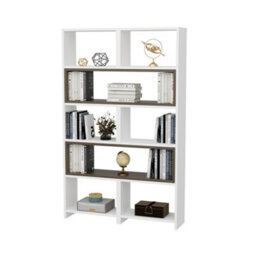 Decorotika 5-Tier Poyraz Bookcase Bookshelf Shelving Unit Display Unit - White And Walnut Pattern - thumbnail 7
