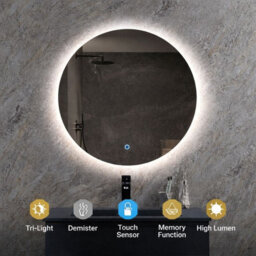 Lumora 600mm Round Backlit Led Bathroom Mirror Tri Colour Dimmable Touch Sensor Demister Mains Powered - thumbnail 1