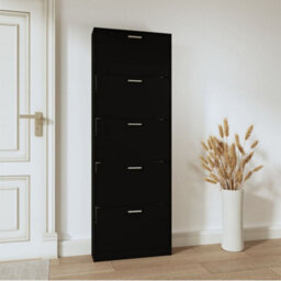 Berkfield Modern Shoe Cabinet Black 59X17X169 Cm Engineered Wood - thumbnail 3