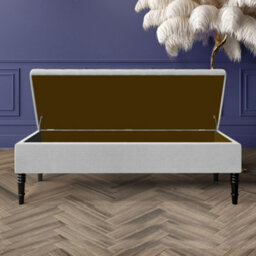 90Cm Safar Plain Ottoman Storage Bench - Naples Shoes Bench With Black Turned Wooden Legs - Silver Upholstery Footstool Storage - thumbnail 2