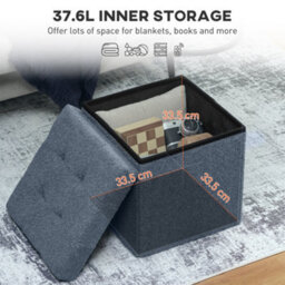 Homcom Foldable Sherpa Fleece Storage Ottoman, 38 X 38 X 38 Cm, Blue - thumbnail 4