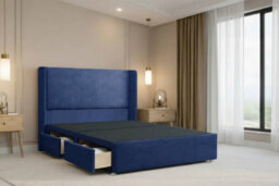 "Nexus Portofino Plush Divan, Navy, 54"" Winged Hb, 2 Drawers Foot-End, Open Coil Mattress, Super King" - thumbnail 4