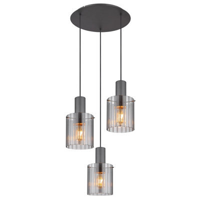 Luminosa Lighting Luminosa Tulivar Cluster Pendant Ceiling Light Grey Dark Smoke Glass Shade 3X E27 - image 1