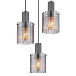 Luminosa Lighting Luminosa Tulivar Cluster Pendant Ceiling Light Grey Dark Smoke Glass Shade 3X E27 - thumbnail 3