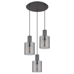 Luminosa Lighting Luminosa Tulivar Cluster Pendant Ceiling Light Grey Dark Smoke Glass Shade 3X E27 - thumbnail 2