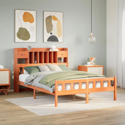 Berkfield Bookcase Bed Without Mattress Wax Brown 150X200 Cm King Size Solid Wood Pine - image 1