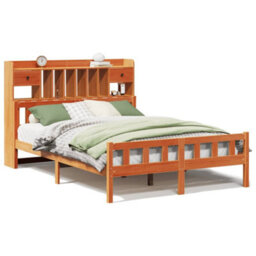Berkfield Bookcase Bed Without Mattress Wax Brown 150X200 Cm King Size Solid Wood Pine - thumbnail 2