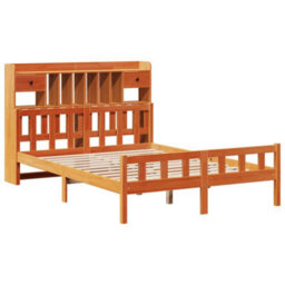 Berkfield Bookcase Bed Without Mattress Wax Brown 150X200 Cm King Size Solid Wood Pine - thumbnail 3