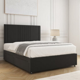 Bsspoke Monaco Divan Bed Set Black Plush Velvet 24Inch Headboard 2 Drawers Same Side & Mattress In 3Ft 4Ft 4Ft6 5Ft 6Ft - thumbnail 3