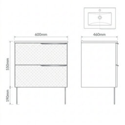 Bathroom City Elvia 600mm Black Vanity Unit With White Ceramic Basin - Diamond Front Sink Cabinet, 2 Soft-Close Drawers - Chrome Handle - thumbnail 6