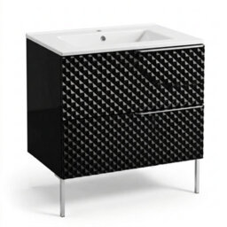 Bathroom City Elvia 600mm Black Vanity Unit With White Ceramic Basin - Diamond Front Sink Cabinet, 2 Soft-Close Drawers - Chrome Handle - thumbnail 4