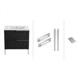 Bathroom City Elvia 600mm Black Vanity Unit With White Ceramic Basin - Diamond Front Sink Cabinet, 2 Soft-Close Drawers - Chrome Handle - thumbnail 5