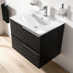 Bathroom City Elvia 600mm Black Vanity Unit With White Ceramic Basin - Diamond Front Sink Cabinet, 2 Soft-Close Drawers - Chrome Handle - thumbnail 3