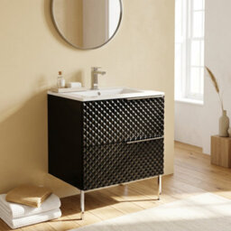 Bathroom City Elvia 600mm Black Vanity Unit With White Ceramic Basin - Diamond Front Sink Cabinet, 2 Soft-Close Drawers - Chrome Handle - thumbnail 1