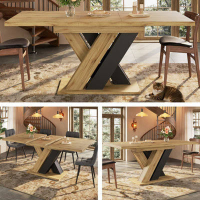 Abrihome Extendable Dining Table Telescopic Table , Kitchen Table For Kitchen, Wood-Colored Dining Table With X-Shaped Legs - image 1