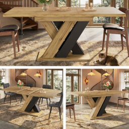 Abrihome Extendable Dining Table Telescopic Table , Kitchen Table For Kitchen, Wood-Colored Dining Table With X-Shaped Legs - thumbnail 1