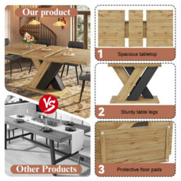 Abrihome Extendable Dining Table Telescopic Table , Kitchen Table For Kitchen, Wood-Colored Dining Table With X-Shaped Legs - thumbnail 6