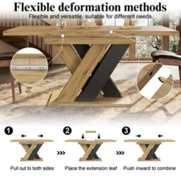 Abrihome Extendable Dining Table Telescopic Table , Kitchen Table For Kitchen, Wood-Colored Dining Table With X-Shaped Legs - thumbnail 4