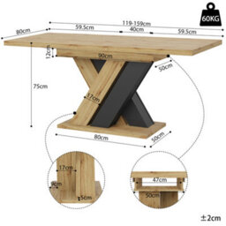 Abrihome Extendable Dining Table Telescopic Table , Kitchen Table For Kitchen, Wood-Colored Dining Table With X-Shaped Legs - thumbnail 7