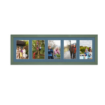 AK Frames 26X8 Green Classic Multi Photo Frame With Pompadour Mount - Holds 5 Apertures (5X) 6X4 Photos - image 1