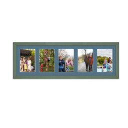 AK Frames 26X8 Green Classic Multi Photo Frame With Pompadour Mount - Holds 5 Apertures (5X) 6X4 Photos - thumbnail 1