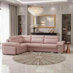 Alvares Living Room Corner Sofa Bed With Sleeping Function Upholstered Back 2 Storage 305X205X90Cm Pink Left