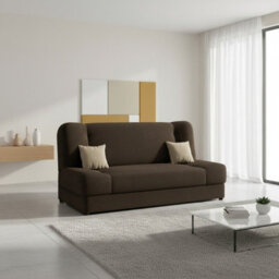 Living Room Sofa Jonas With Click Clack Sleeping Function Storage And Wooden Frame Brown And Beige Pillows - thumbnail 1