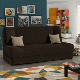 Living Room Sofa Jonas With Click Clack Sleeping Function Storage And Wooden Frame Brown And Beige Pillows - thumbnail 2