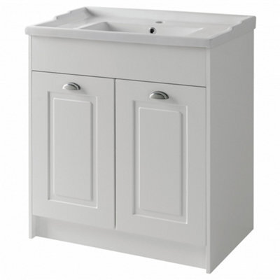 Clifton Traditional Bathroom Floor Standing 2 Door Vanity Unit And Ceramic Basin 800mm - White - (Aberdeen) Brassware Not Included - image 1