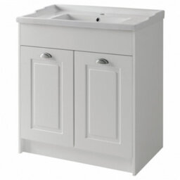 Clifton Traditional Bathroom Floor Standing 2 Door Vanity Unit And Ceramic Basin 800mm - White - (Aberdeen) Brassware Not Included - thumbnail 1