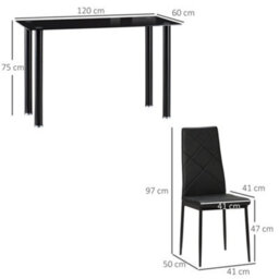 Homcom Dining Table Set For 4, Kitchen Table And Chairs W/ Padded Seat Black - thumbnail 3