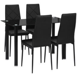 Homcom Dining Table Set For 4, Kitchen Table And Chairs W/ Padded Seat Black - thumbnail 2