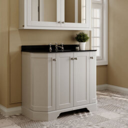 Hudson Reed Floor Standing 4 Door Angled Vanity Unit With 3 Tap Hole Black Marble Top & Basin, Timeless Sand, 1036 X 470 mm - thumbnail 4