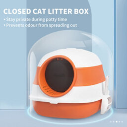 Pawhut Foldable Cat Litter Tray Hooded Cat Litter Box W/ High Side, Orange - thumbnail 6