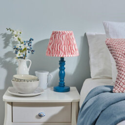 Luminosa Lighting Luminosa Bibury Satin Marlin Blue Paint Table Lamp With Coral Pink Fabric Ripple Shade 20Cm B22 - thumbnail 3