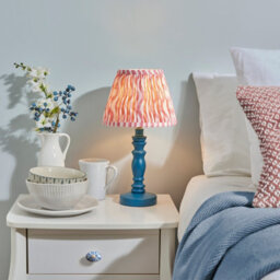 Luminosa Lighting Luminosa Bibury Satin Marlin Blue Paint Table Lamp With Coral Pink Fabric Ripple Shade 20Cm B22 - thumbnail 2