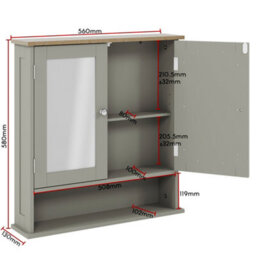 Lassic Bath Vida Priano Light Grey 2 Door Mirrored Bathroom Wall Cabinet With Shelf - thumbnail 2