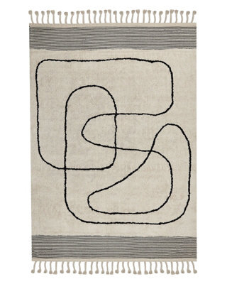 Beliani Aurora Hand-Tufted Cotton Rug 140 X 200 Cm Beige And Black Abstract With Tassels - image 1