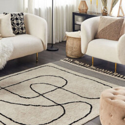 Beliani Aurora Hand-Tufted Cotton Rug 140 X 200 Cm Beige And Black Abstract With Tassels - thumbnail 2