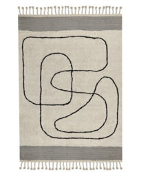 Beliani Aurora Hand-Tufted Cotton Rug 140 X 200 Cm Beige And Black Abstract With Tassels - thumbnail 1