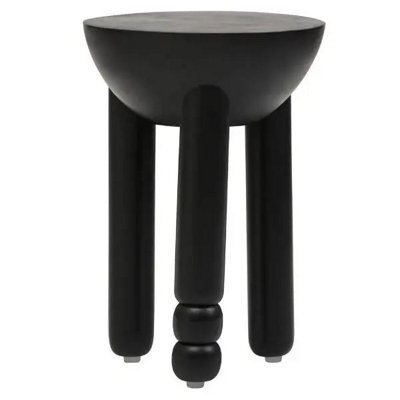 Walsa Black Finish Mango Wood Column Detail Round Side Table D35Cm X H50Cm